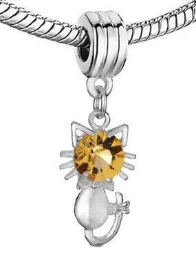 Pugster Cat November Birthstone Dangle Charm Compatible with Pandora